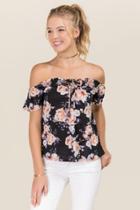 Blue Rain Sascha Off The Shoulder Knit Floral Top - Black