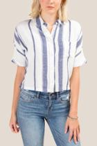 Francesca's Rachel Striped Button Down Top - Blue