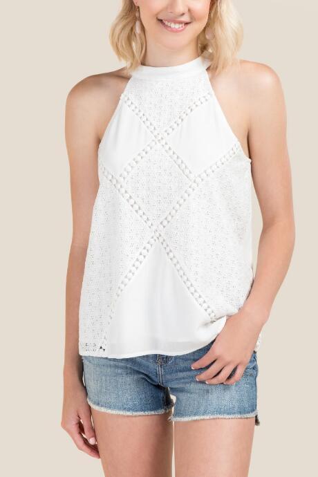 Francesca Inchess Tiffany Eyelet Halter Neck Tank - White