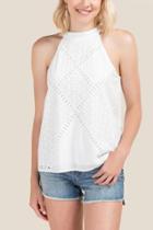 Francesca Inchess Tiffany Eyelet Halter Neck Tank - White