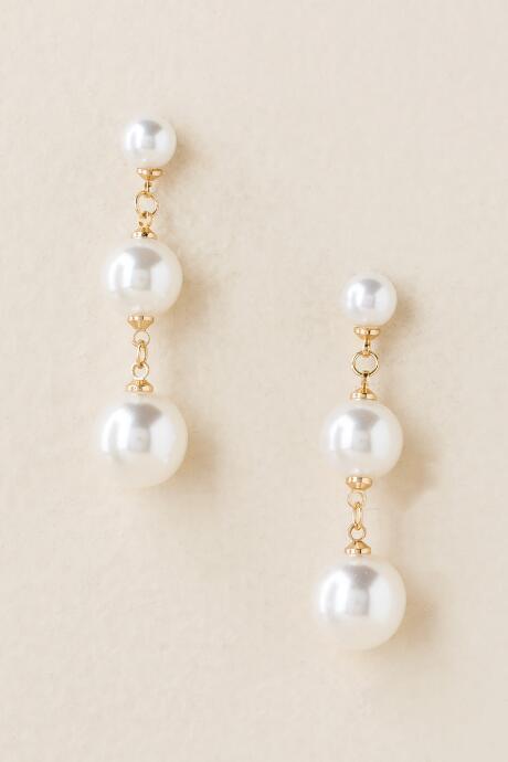 Francesca's Rosario Pearl Ball Linear Drop Earring - Pearl