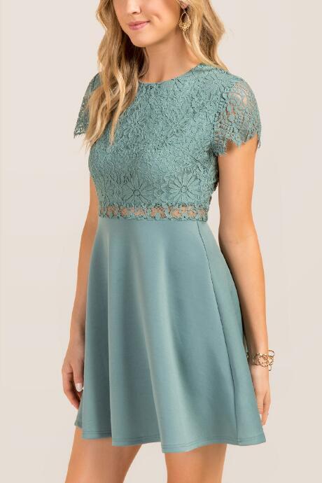 Francesca's Sara Short Sleeve Lace Dress - Teal