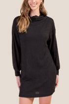 Francesca's Raven Waffle Knit Sweater Dress - Black