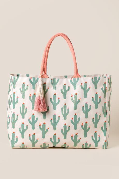 Francesca's Ondine Cactus Canvas Tote - Green