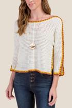 Francesca's Raquel Crochet Edge Pullover Sweater - Ivory