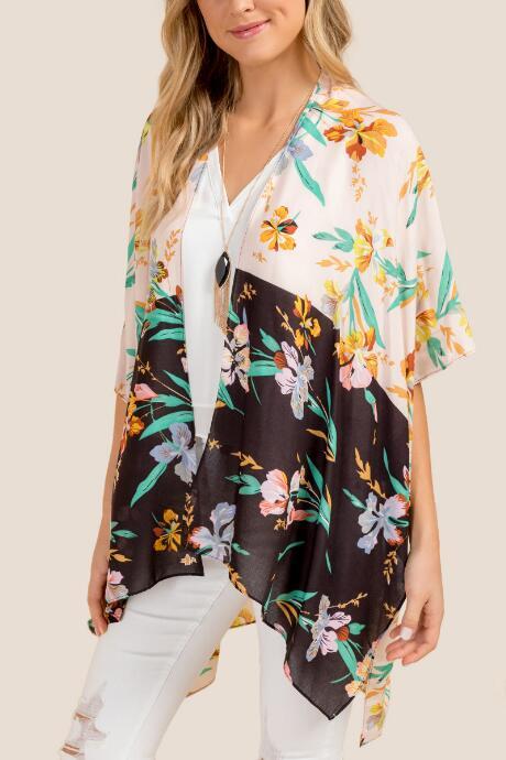 Francesca's Dana Large Floral Ruana - Blush