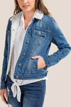 Francesca's Kris Sherpa Lined Denim Jacket - Medium Wash