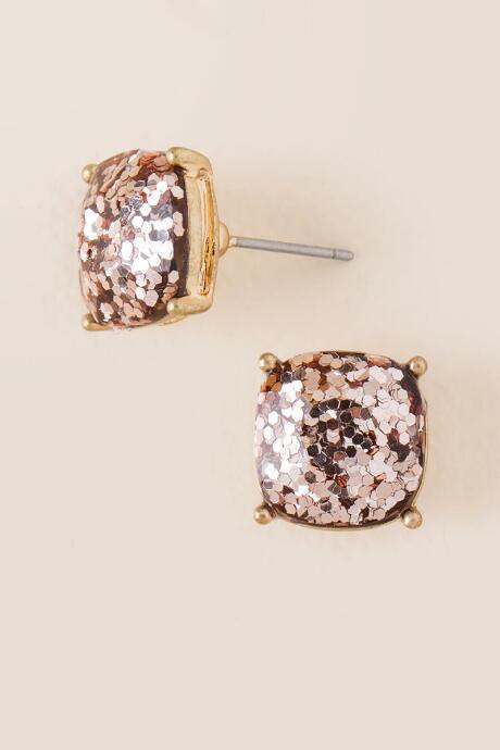 Francesca's Adelina Glitter Square Stud Earring In Gold - Gold