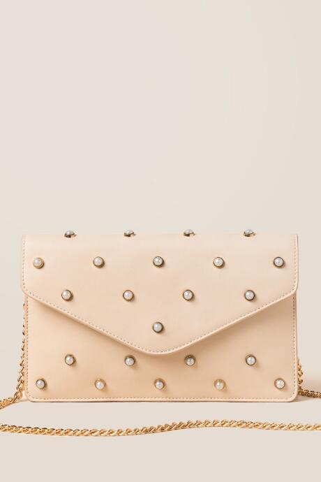 Francesca's Portia Pearl Crossbody Clutch - Tan