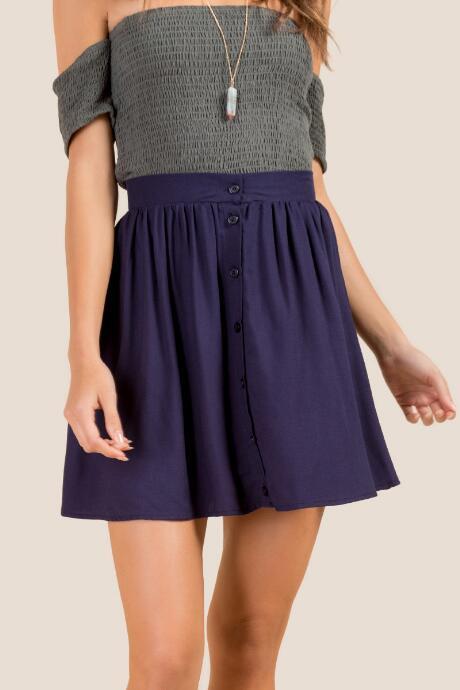 Francesca's Cecilia Button Front Skater Skirt - Navy