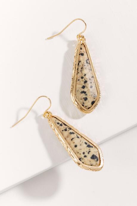 Francesca's Jasmine Dalmation Stone Drop Earrings - Black/white