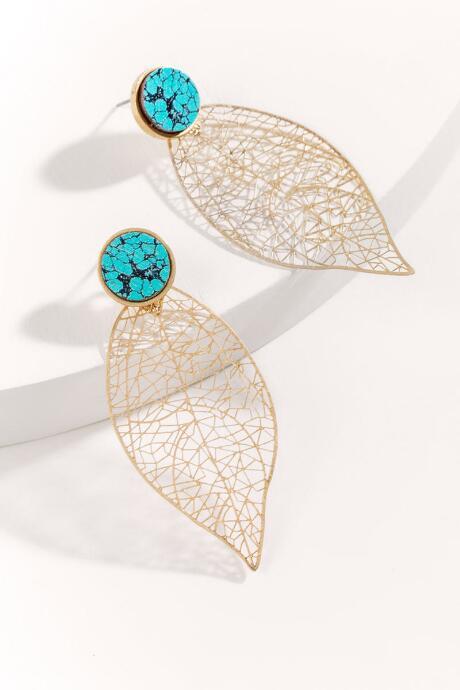 Francesca's Alana Leaf Filigree Studs - Turquoise