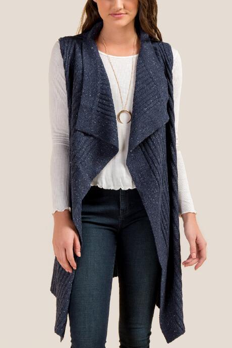 Francesca's Jayne Rib Stitch Maxi Vest - Navy