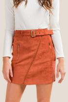 Francesca's Heidi Faux Suede Belted Skirt - Cinnamon