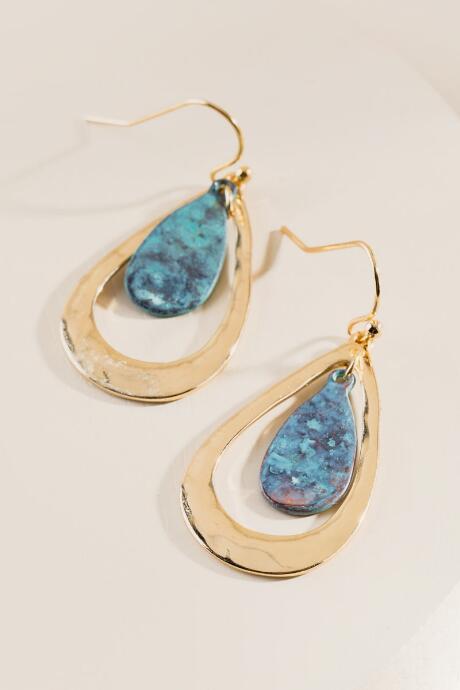 Francesca's Lucy Hammered Metal & Patina Teardrop Earrings - Turquoise