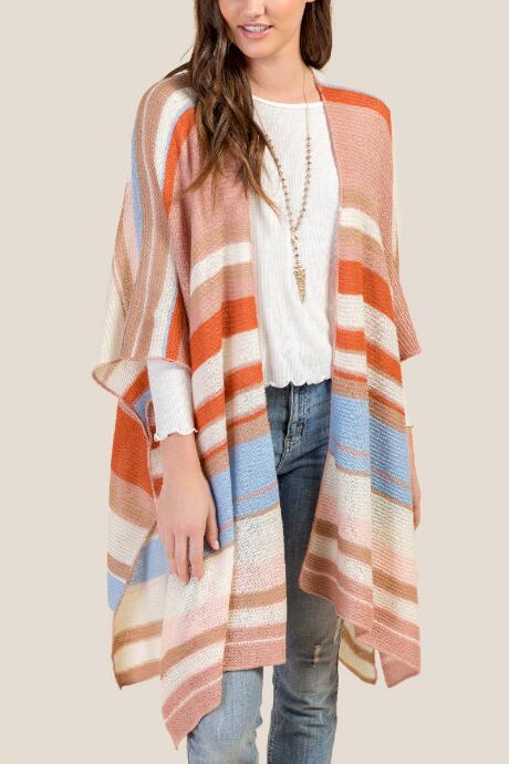 Francesca's Daisy Striped Ruana - Multi