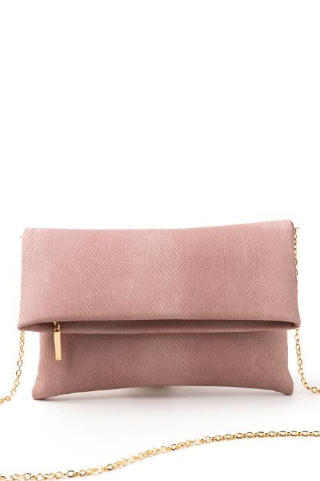 Francesca's Sally Snakeskin Fold-over Clutch - Blush