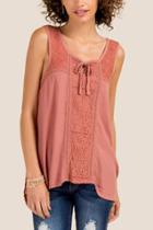 Francesca Inchess Page Front Tie Lace Tank Top - Rose