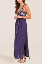 Francesca Inchess Pheobe Side Cut Front Floral Maxi Dress - Navy