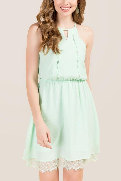 Francesca's Lexi Gathered Lace Hem Dress - Mint