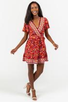 Francesca's Channing Scarf Print Wrap Dress - Red