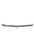 Francesca's Demi Leather Cubic Zirconia Drop Choker - Black