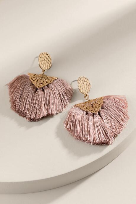 Francesca's Kira Tasseled Fan Drop Earrings In Taupe - Taupe