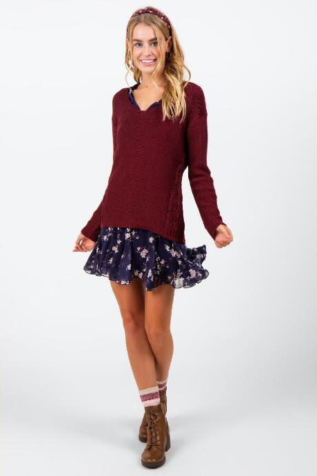 Francesca's Jacolyn Eyelet Sweater - Wine