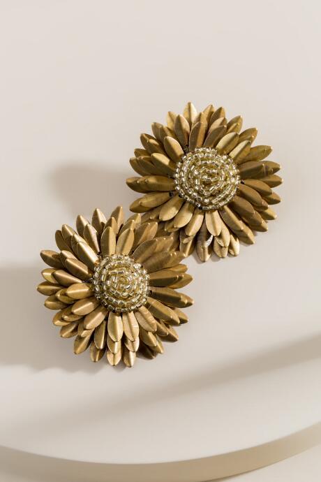 Francesca's Briana Beaded Flower Statement Earrings - Gold