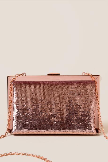 Francesca's Hazan Sequin Crossbody Clutch - Rose/gold