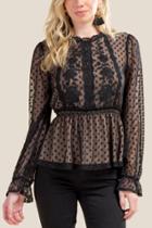 Francesca Inchess Bianca Lace Embroidered Sheer Blouse - Black