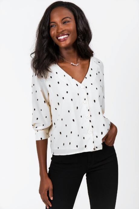 Francesca's Reggie Button Down Blouse - Ivory