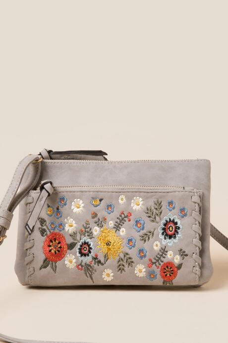 Francesca's Cameron Embroidered Crossbody - Light Gray