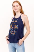 Francesca's Jamie Embroidered Tank Top - Navy