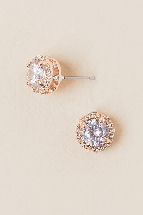 Francesca's Nadia Round Cubic Zirconia Stud Earring - Rose/gold