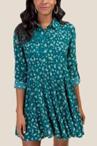 Francesca's Madeline Floral Shirt Dress - Forest