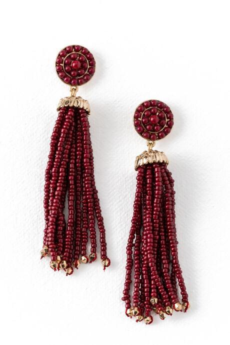 Francesca's Game Day Stud Tassel Earring In Wine - Burgundy