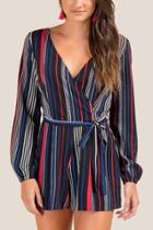 Francesca's Hannah Side-tie Striped Romper - Black