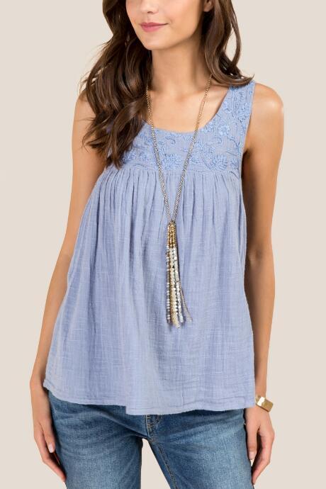 Francesca Inchess Pamela Embroidered Bust Tank Top - Light Blue