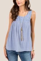 Francesca Inchess Pamela Embroidered Bust Tank Top - Light Blue