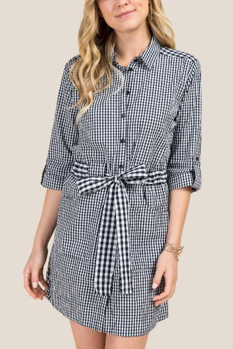 Francesca's Tilly Mix Gingham Shirt Dress - Black/white