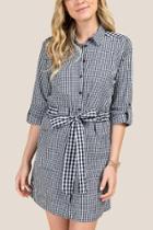 Francesca's Tilly Mix Gingham Shirt Dress - Black/white