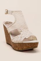 Fergalicious Kendra Crochet Cork Wedge - Cream