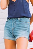 Francesca's Levi's High Rise Cuffed Shorts In Blue Spice - Lite