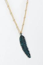 Francesca's Eliana Patina Feather Layered Necklace - Teal