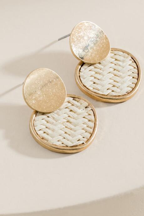 Francesca's Macy Rattan Circle Drop Earrings - Ivory