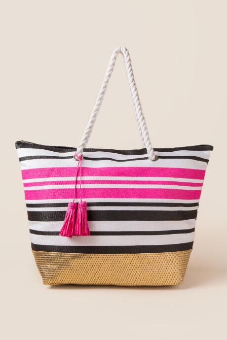 Francesca's Valetta Stripe Beach Tote - Black/white