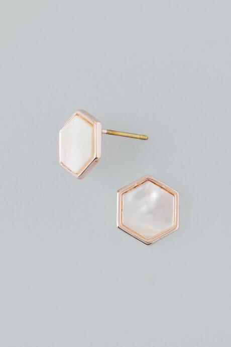 Francesca's Marianne Hexagon Stud Earrings - Rose/gold