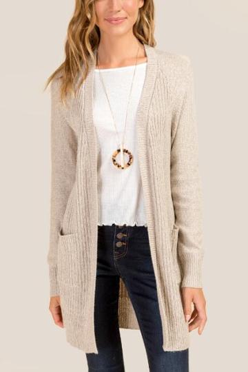 Francesca's Veronica Elbow Patch Cardigan - Taupe