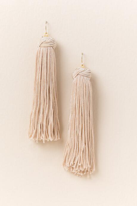 Francesca's Elaine Top Knot Tassel Earrings In Beige - Beige